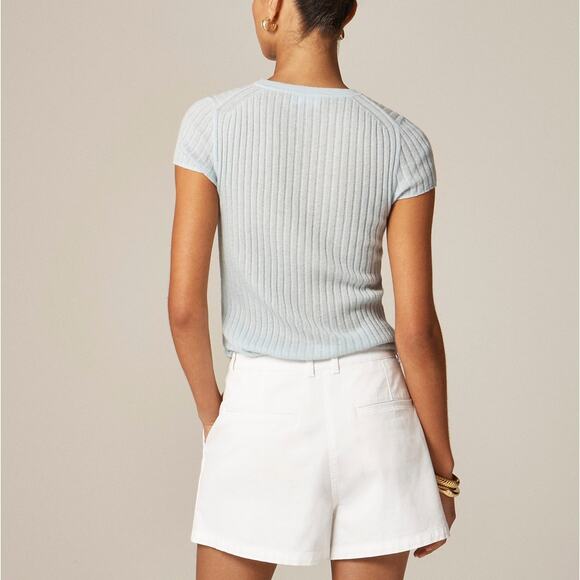 J.Crew 3" Pleated Heritage Chino Shorts WMNS 0 White Mid-Rise Stretchy Pockets - Picture 2 of 8